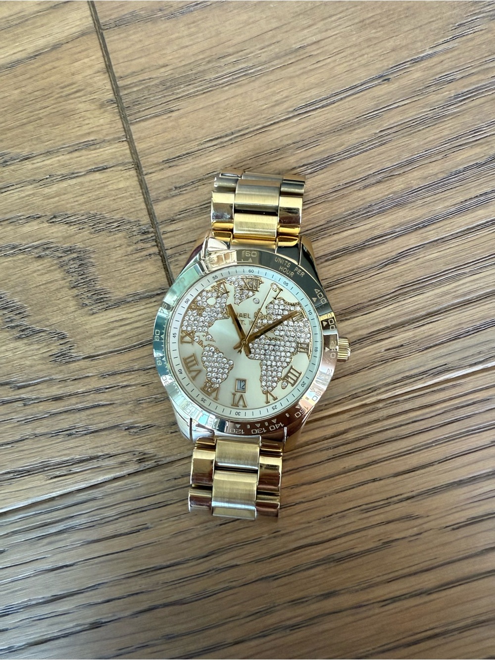 Michael Kors Gold Crystal World Map Bracelet Watch